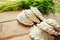 Making Russian dumplings with parsley.