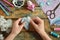 Making textile mouse. Sewing toys with your own hands. DIY concept for children. Handmade crafts.