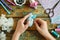 Making textile mouse. Sewing toys with your own hands. DIY concept for children. Handmade crafts.