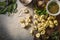 Making tortellini with fresh spinach,overhead,view