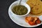 Makki di Roti and Sarson da saag with pickle.Mustard greens cooked until creamy, butter and crispy and soft yellow cornmeal roti.