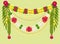 Mala traditional Indian decoration garland of flowers and mango leaves