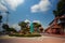 Malacca, Malaysia - August 10, 2022: Long Exposure capture of the red square or Dutch square in the city of Melaka. Passing cars