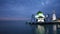 Malacca Straits Mosque with Water Reflection at Blue Hour