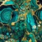 Malachite seamless pattern, repetition texture background of natural chrysocolla in green tones with gold veins