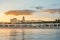 Malaga Skyline with Malaga Cathedral and Paseo del Muelle Uno at sunset - Malaga, Andalusia, Spain