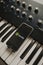MALAGA, SPAIN - APRIL 12 th, 2018: Spotify Streaming music app in an iPhone screen, placed on a vintage musical keyboard.