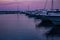 Malaga, Spain. April 29, 2018. Ships in the southern Spanish port called Puerto Banus. Luxury boats anchored during the blue hour