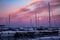 Malaga, Spain. April 29, 2018. Ships in the southern Spanish port called Puerto Banus. Luxury boats anchored during the blue hour