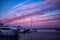 Malaga, Spain. April 29, 2018. Ships in the southern Spanish port called Puerto Banus. Luxury boats anchored during the blue hour