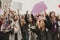 MALAGA, SPAIN - MARCH 8, 2018: Thousands of women take part in the Feminist Strike on the Women Day in the city center of Malaga.