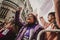 MALAGA, SPAIN - MARCH 8, 2018: Thousands of women take part in the Feminist Strike on the Women Day in the city center of Malaga.