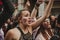 MALAGA, SPAIN - MARCH 8, 2018: Thousands of women take part in the Feminist Strike on the Women Day in the city center of Malaga.