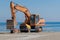 Malaga, Spain - November 01, 2020.Construction machine on the beach