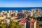 Malaga, Spain - View of Malaga City Center with Plaza de Toros La Malagueta, and the Sea beyond