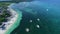 Malapascua Island in Cebu, Philippines. Sulu Sea Boat and Beautiful Bounty Beach, Seascape with Boats in Background IX