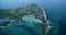 Malapascua island from the sky, seashore in Cebu, Philippines. Sulu Sea, Boats and Beautiful Seascape in Background