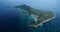 Malapascua Island from the Sky, Seashore in Cebu, Philippines. Sulu Sea, Boats and Beautiful Seascape in Background II