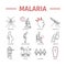 Malaria line icon Infographics. Symptoms, Vector signs for web graphics.