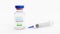 Malaria vaccine in bottle and syringe on white background. Preventative medicine. 3d illustration