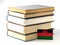 Malawi flag with pile of books on white background