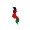 Malawi national flag in a shape of country map