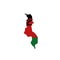 Malawi national flag in a shape of country map