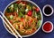 Malay cuisine Hakka noodles with stir fry veggies