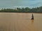 A malay fisherman catch fish using net at river in Malaysia