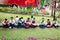 Malay muslim children have a lunch on a grass in Kuala Lumpur, M