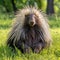 Malayan porcupine, Himalayan porcupine, Large porcupine on the green grass. generative ai