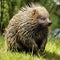 Malayan porcupine, Himalayan porcupine, Large porcupine on the green grass. generative ai