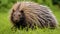 Malayan porcupine, Himalayan porcupine, Large porcupine on the green grass. generative ai