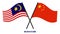 Malaysia and China Flags Crossed And Waving Flat Style. Official Proportion. Correct Colors