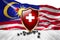 Malaysia flag with Metal Shiny red shield. virus protection, hygiene shield. virus Vaccine Protection aganst coronavirus, Health