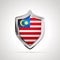 Malaysia flag projected as a glossy shield on a white background