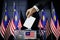 Malaysia flags, hand dropping ballot card into a box - voting, election concept