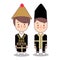 Malaysia Sabah bride and groom cartoon wedding. traditional national clothes. Set of cartoon characters in traditional
