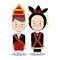 Malaysia Sabah bride and groom cartoon wedding. traditional national clothes. Set of cartoon characters in traditional
