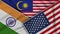 Malaysia United States of America India Flags Together Fabric Texture Illustration