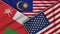 Malaysia United States of America Oman Flags Together Fabric Texture Illustration