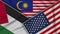 Malaysia United States of America Palestine Flags Together Fabric Texture Illustration