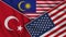 Malaysia United States of America Turkey Flags Together Fabric Texture Illustration