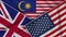 Malaysia United States of America United Kingdom Flags Together Fabric Texture Illustration