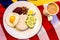 Malaysian Breakfast - Nasi Lemak and Teh Tarik on Malaysia Flag.