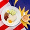 Malaysian Breakfast - Nasi Lemak and Teh Tarik on Malaysia Flag.