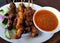 Malaysian chicken satay on the sticks with peanut sauce