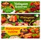 Malaysian cuisine food banners, Asian meal dishes