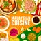 Malaysian cuisine menu cover, Asian food dishes