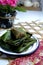 Malaysian homemade traditional food called kuih lepat pisang  wrapped in banana leaves, for iftar